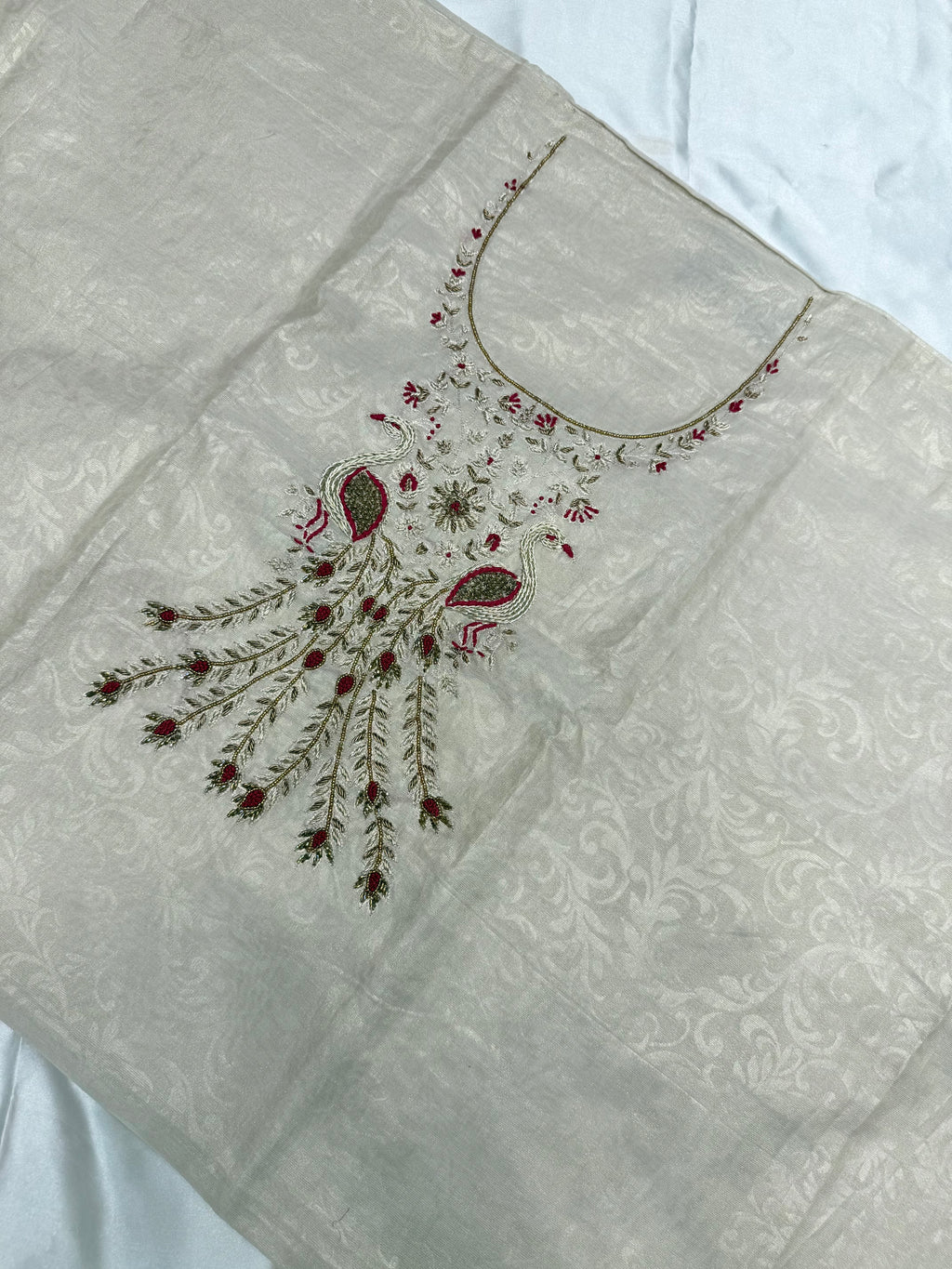 Pure Tissue Khadi with heavy Dupatta (Beige Gold)