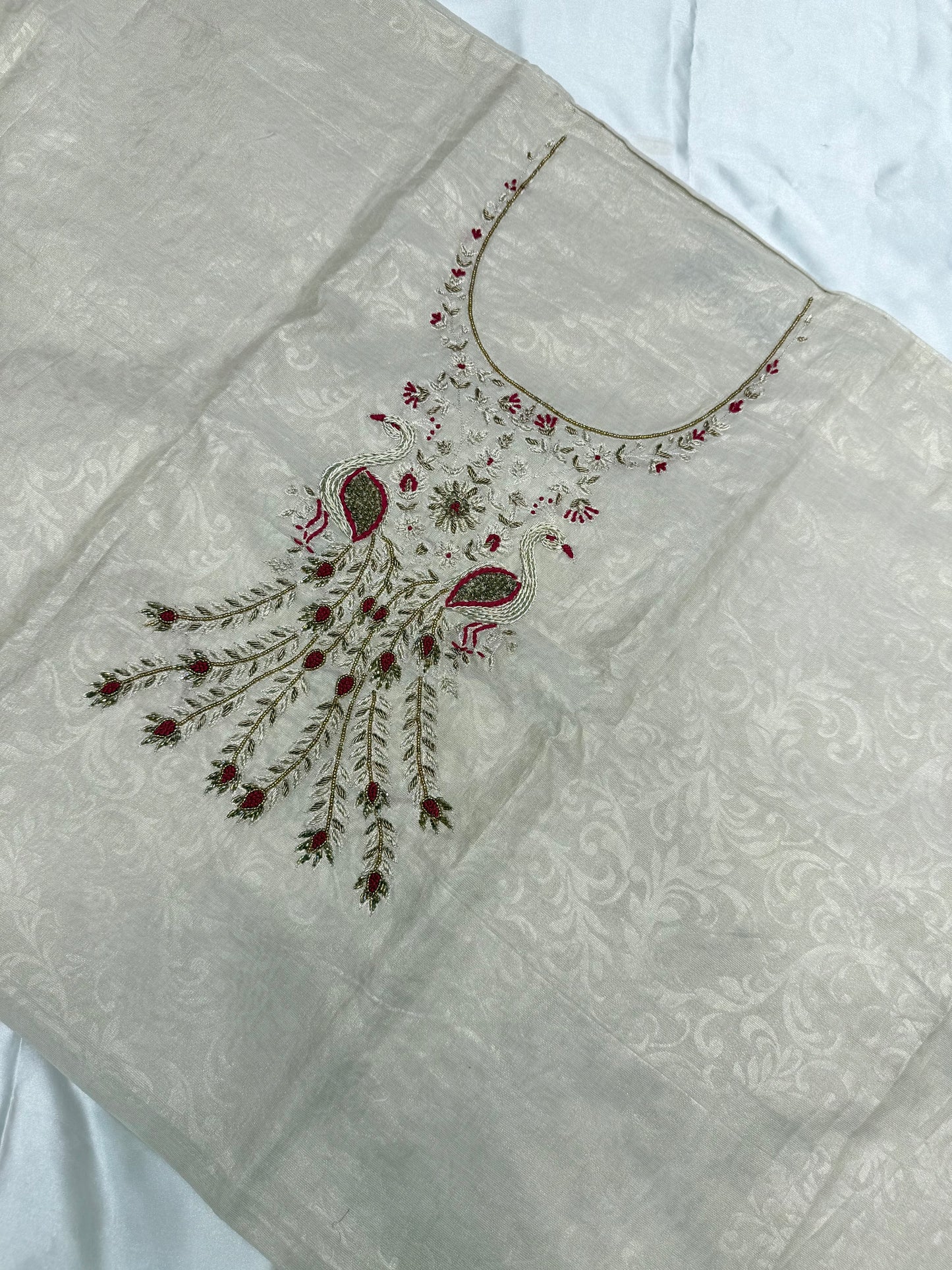 Pure Tissue Khadi with heavy Dupatta (Beige Gold)