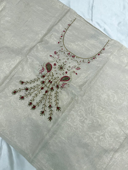 Pure Tissue Khadi with heavy Dupatta (Beige Gold)