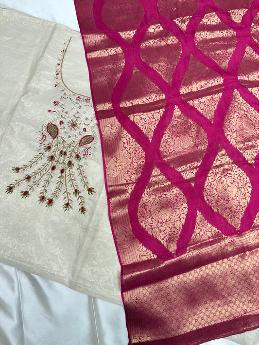Pure Tissue Khadi with heavy Dupatta (Beige Gold)