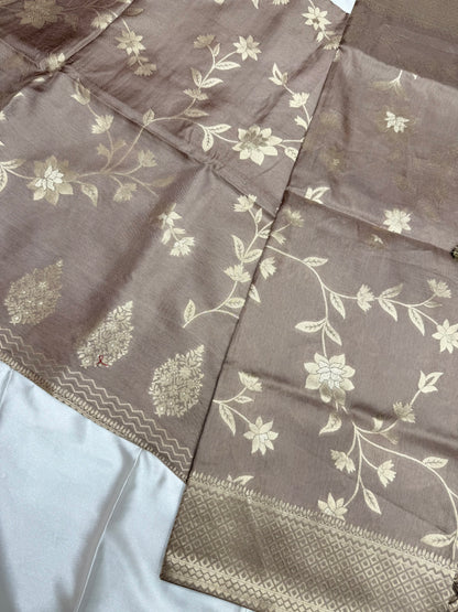 Designer Soft Silk with unique Banarasi Dupatta(Coffee)