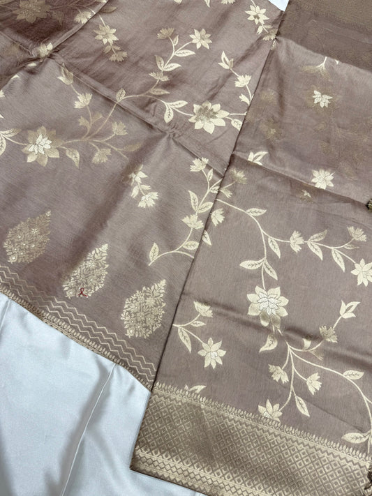 Designer Soft Silk with unique Banarasi Dupatta(Coffee)