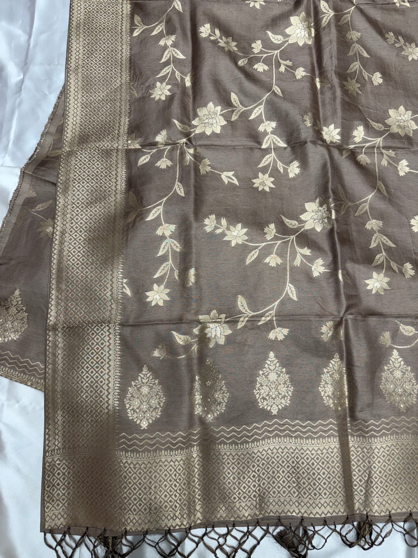 Designer Soft Silk with unique Banarasi Dupatta(Coffee)