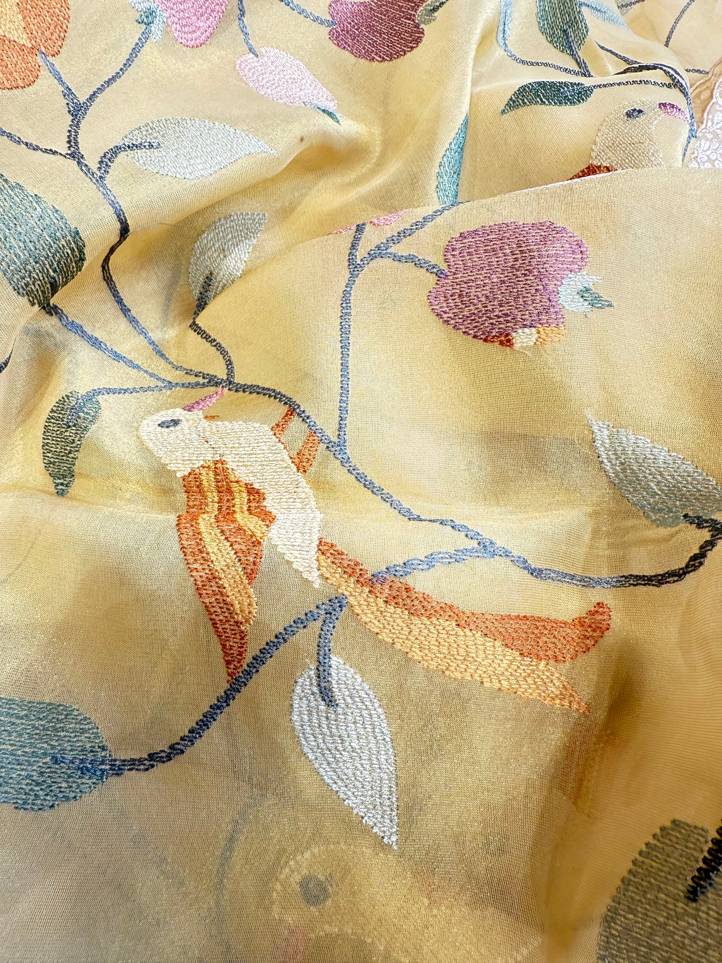 Orange Designer Silk Saree (Lemon Yellow)