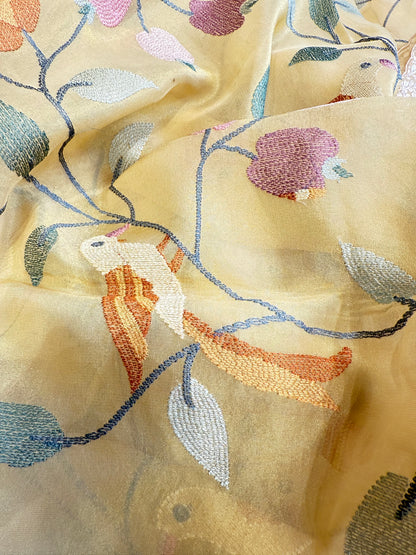 Orange Designer Silk Saree (Lemon Yellow)