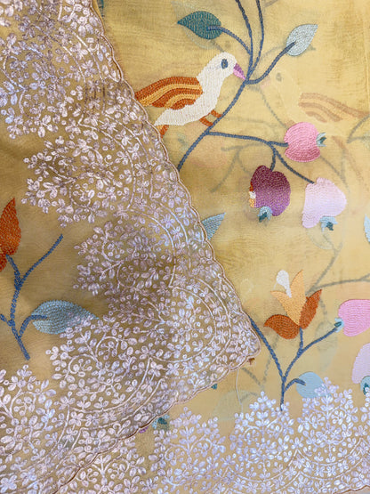 Orange Designer Silk Saree (Lemon Yellow)