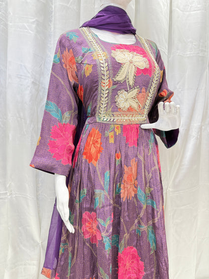 Soft Crepe Silk Digital Print Gown (Mauve)