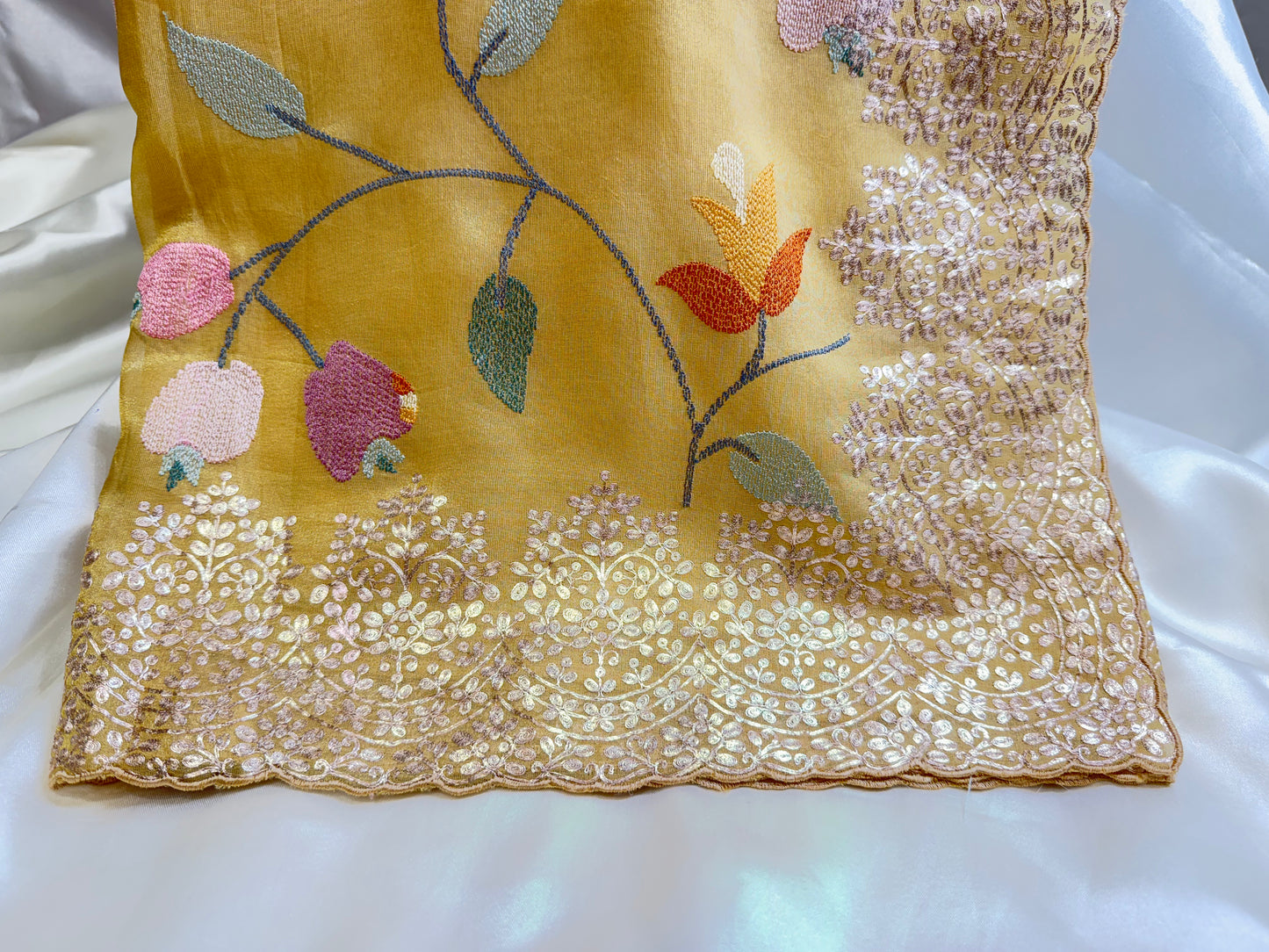 Orange Designer Silk Saree (Lemon Yellow)