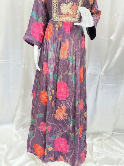 Soft Crepe Silk Digital Print Gown (Mauve)