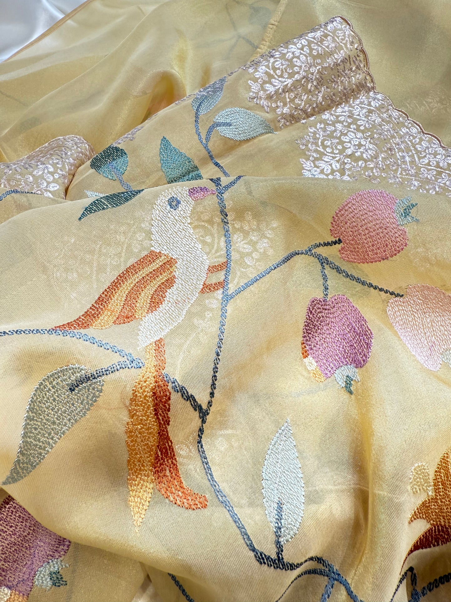 Orange Designer Silk Saree (Lemon Yellow)