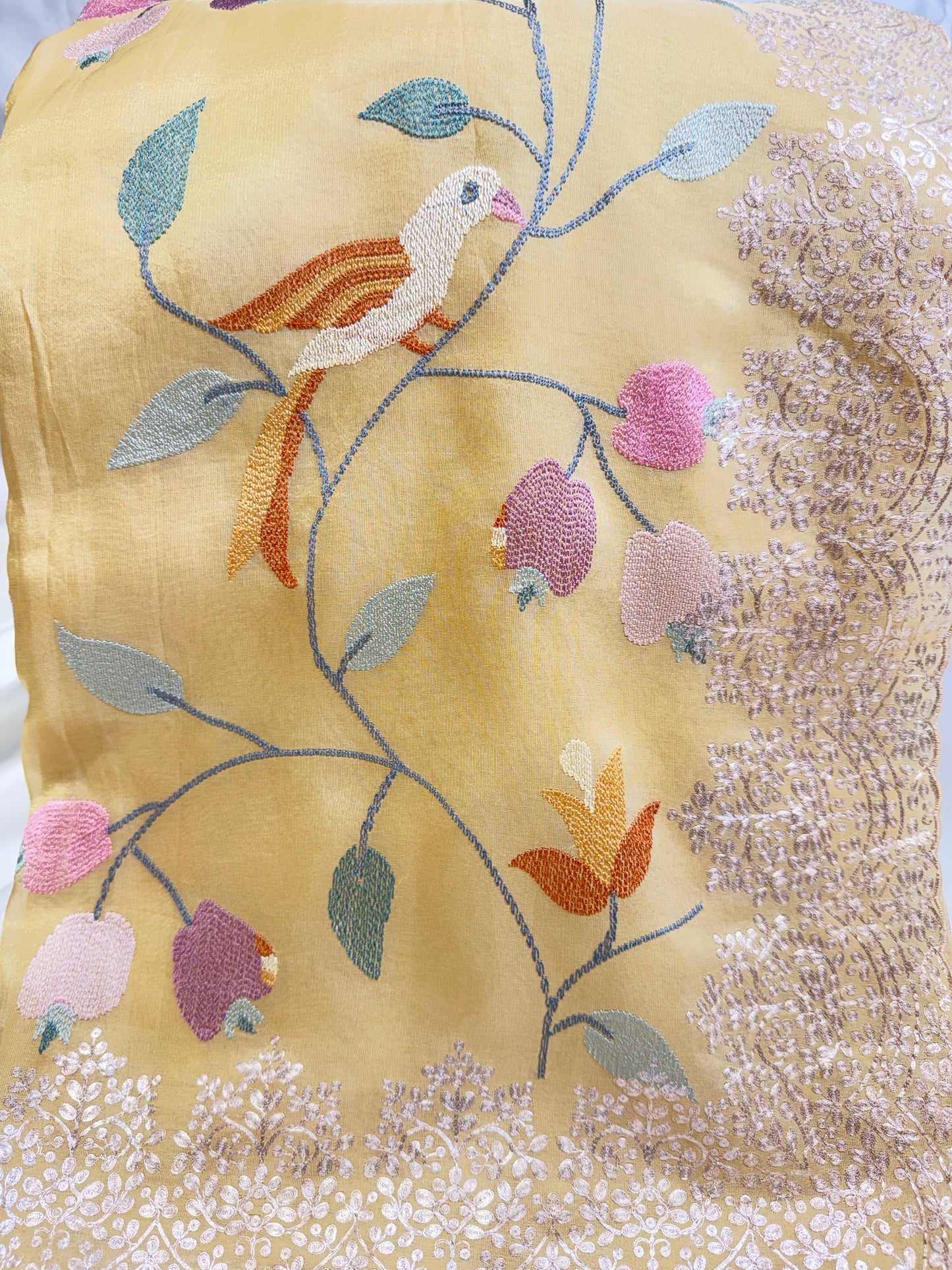 Orange Designer Silk Saree (Lemon Yellow)