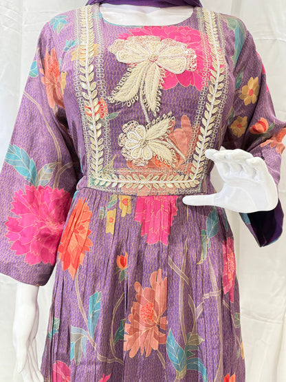 Soft Crepe Silk Digital Print Gown (Mauve)