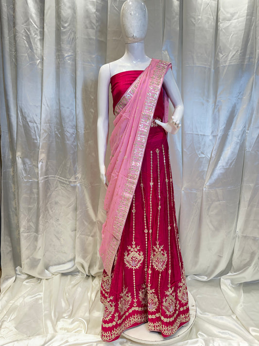 Pure Silk Handwork Gotta Patti Embroidered Lehenga (Rani)
