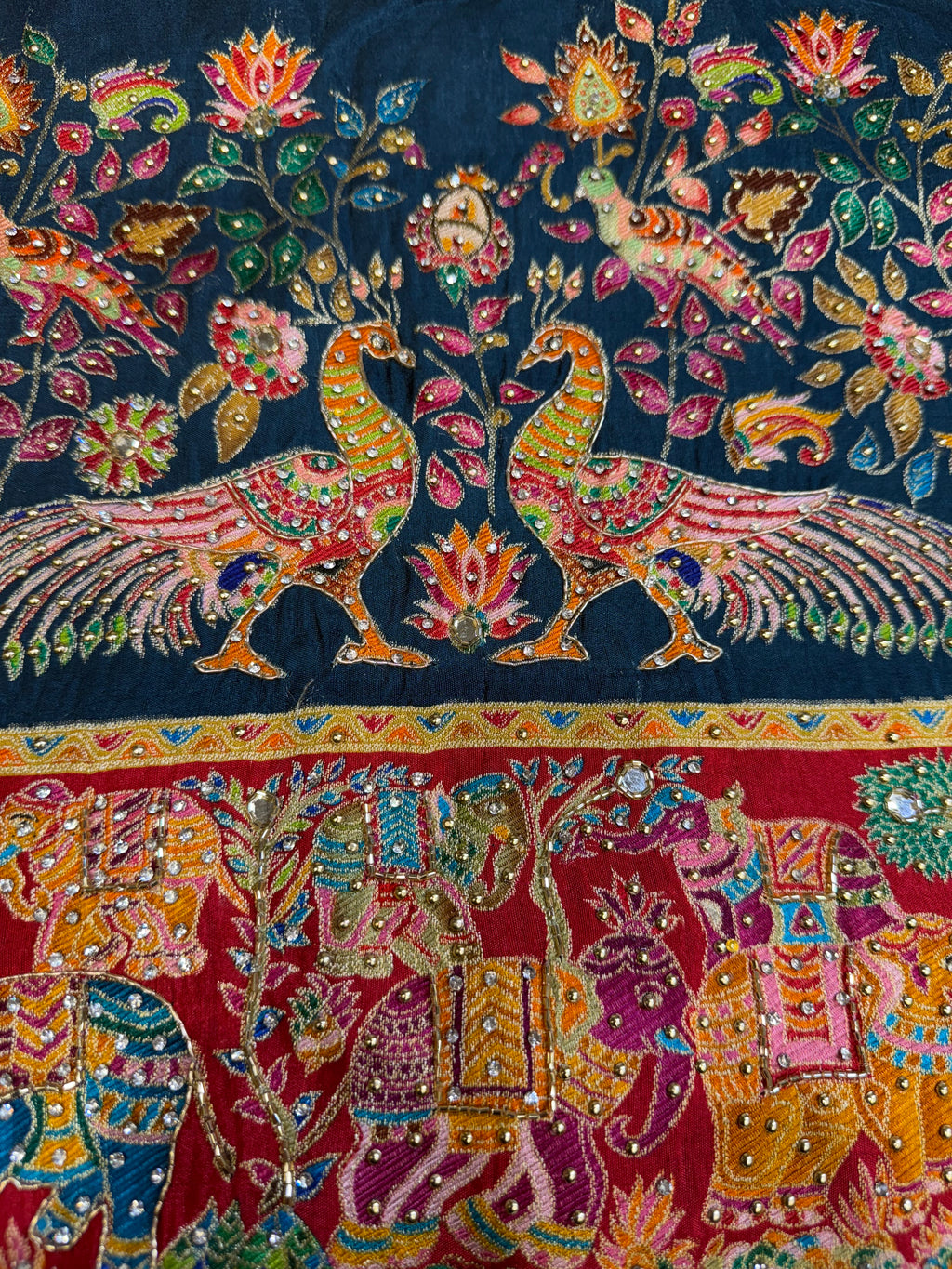Madhubani Embroidery Silk Saree (Navy Blue)