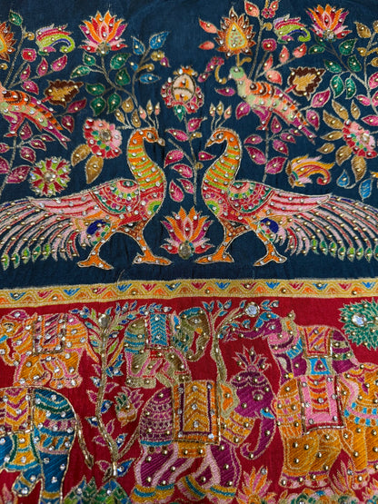 Madhubani Embroidery Silk Saree (Navy Blue)