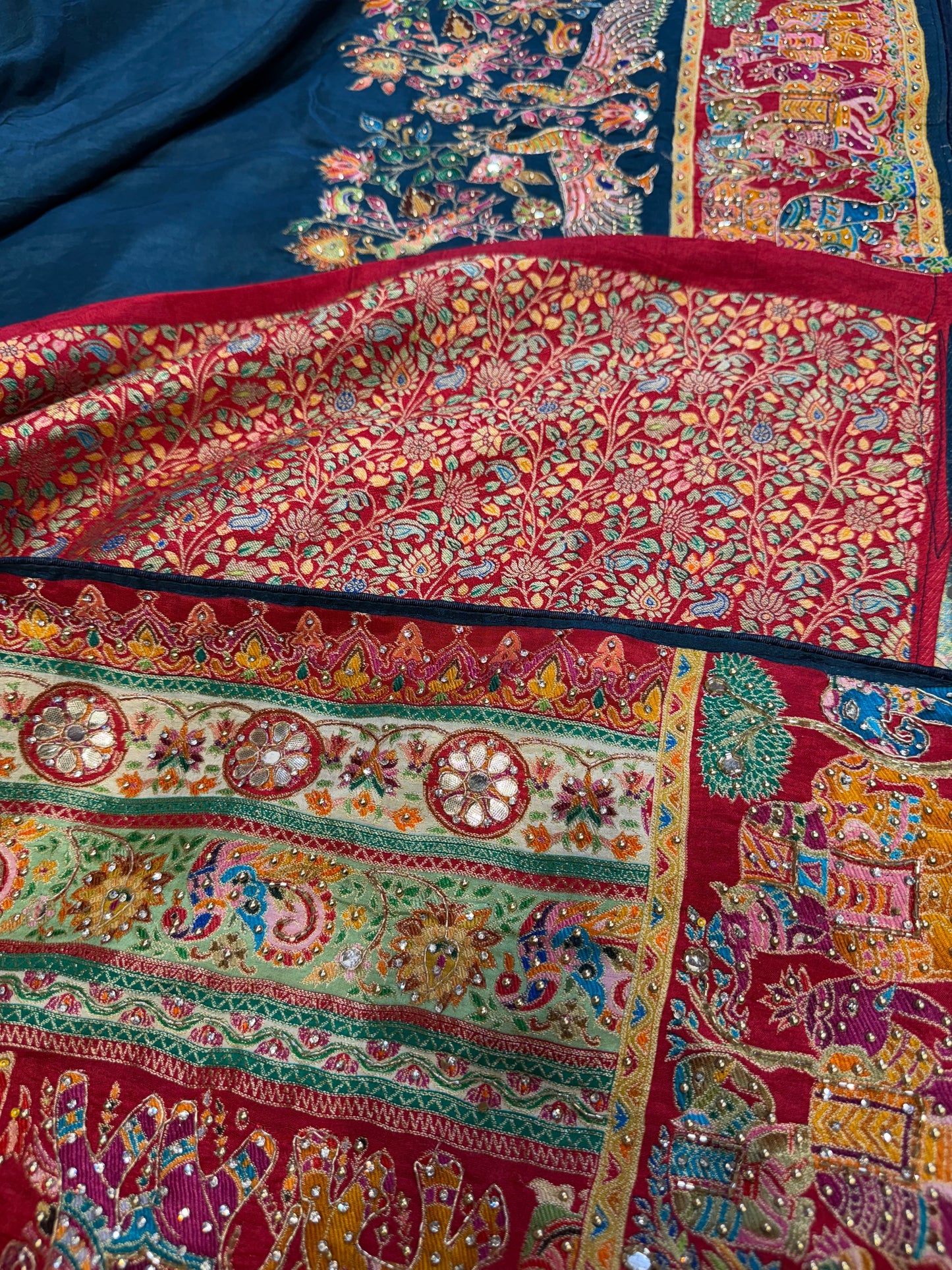 Madhubani Embroidery Silk Saree (Navy Blue)