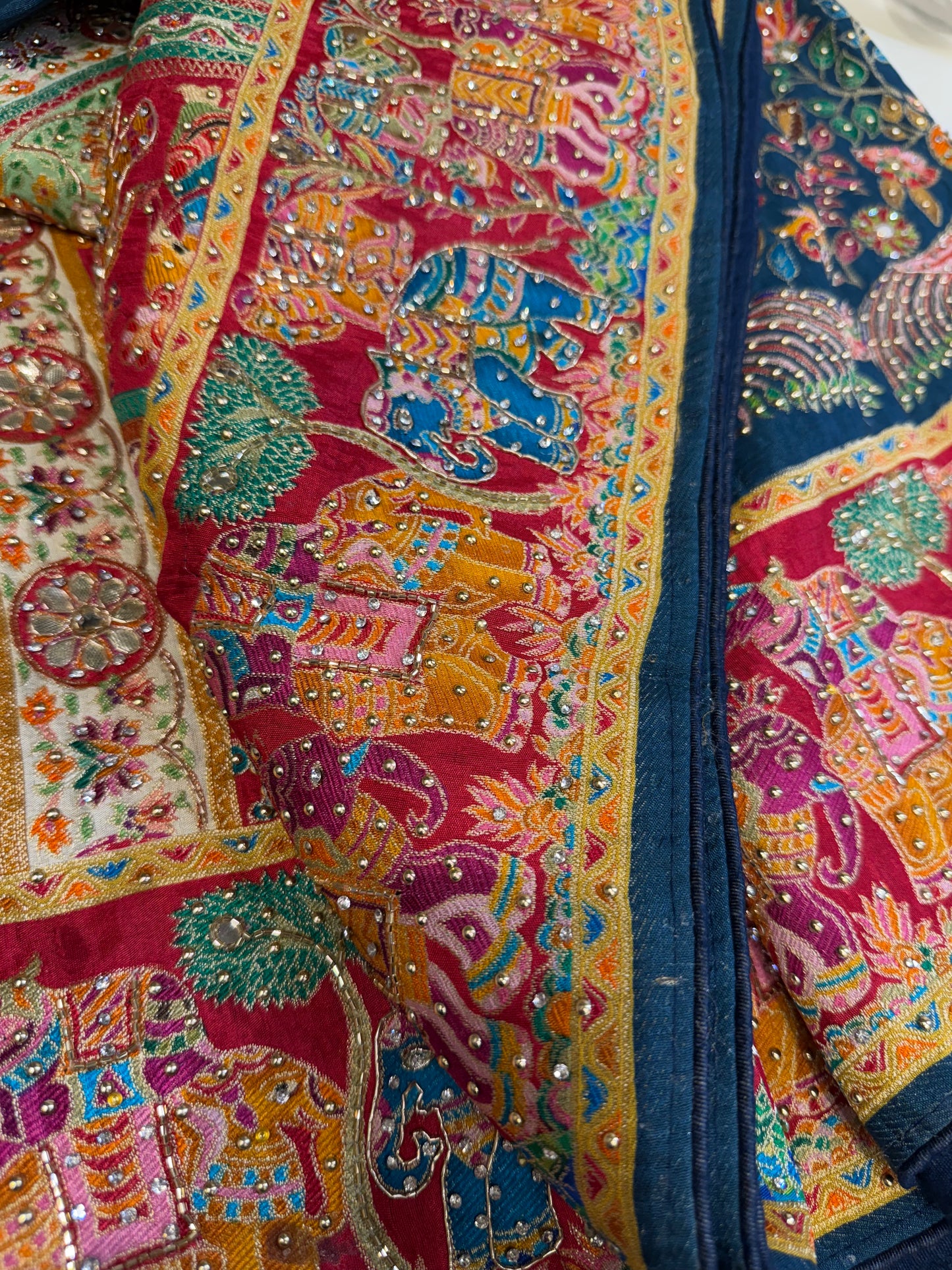 Madhubani Embroidery Silk Saree (Navy Blue)