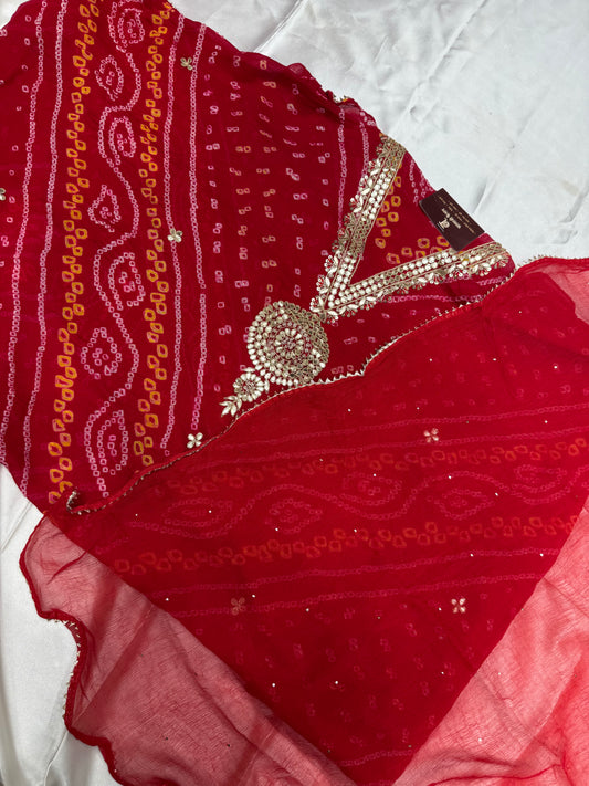 Pure Bandhej with Gota Patti work(Red)