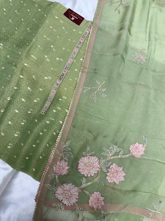 Designer organza Tissue silk dress material(Pastel Green)