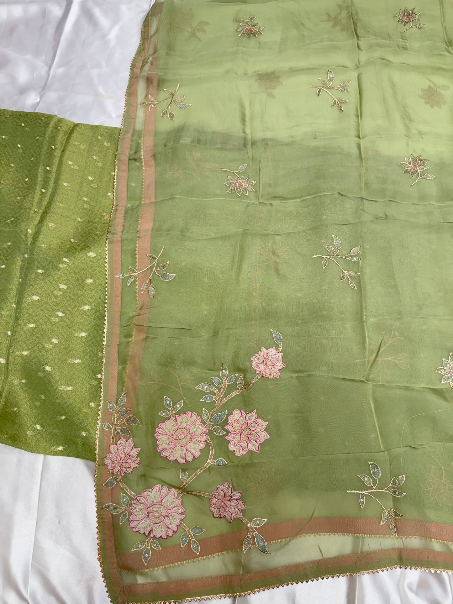 Designer organza Tissue silk dress material(Pastel Green)
