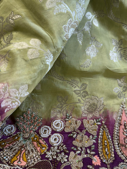 Brocade Handwork Silk Saree (Mehandi)