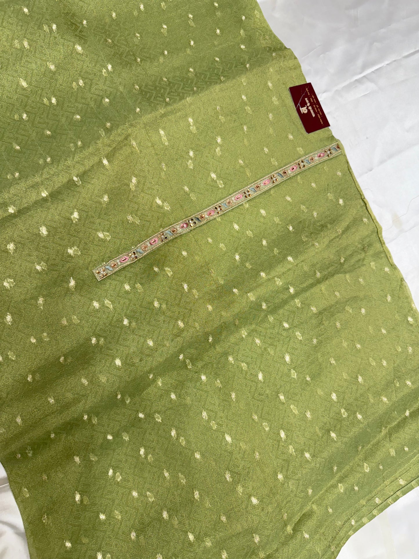 Designer organza Tissue silk dress material(Pastel Green)