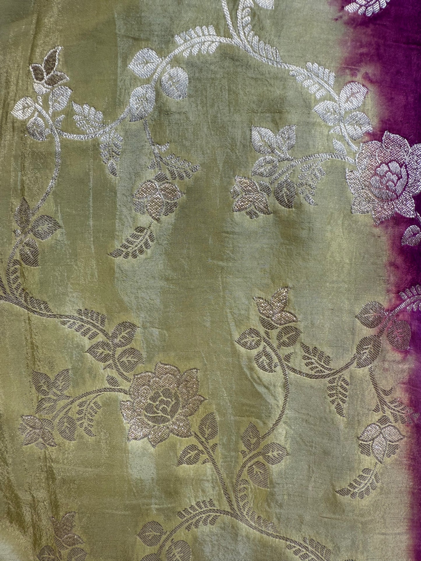 Brocade Handwork Silk Saree (Mehandi)