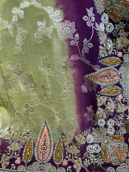 Brocade Handwork Silk Saree (Mehandi)