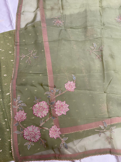 Designer organza Tissue silk dress material(Pastel Green)