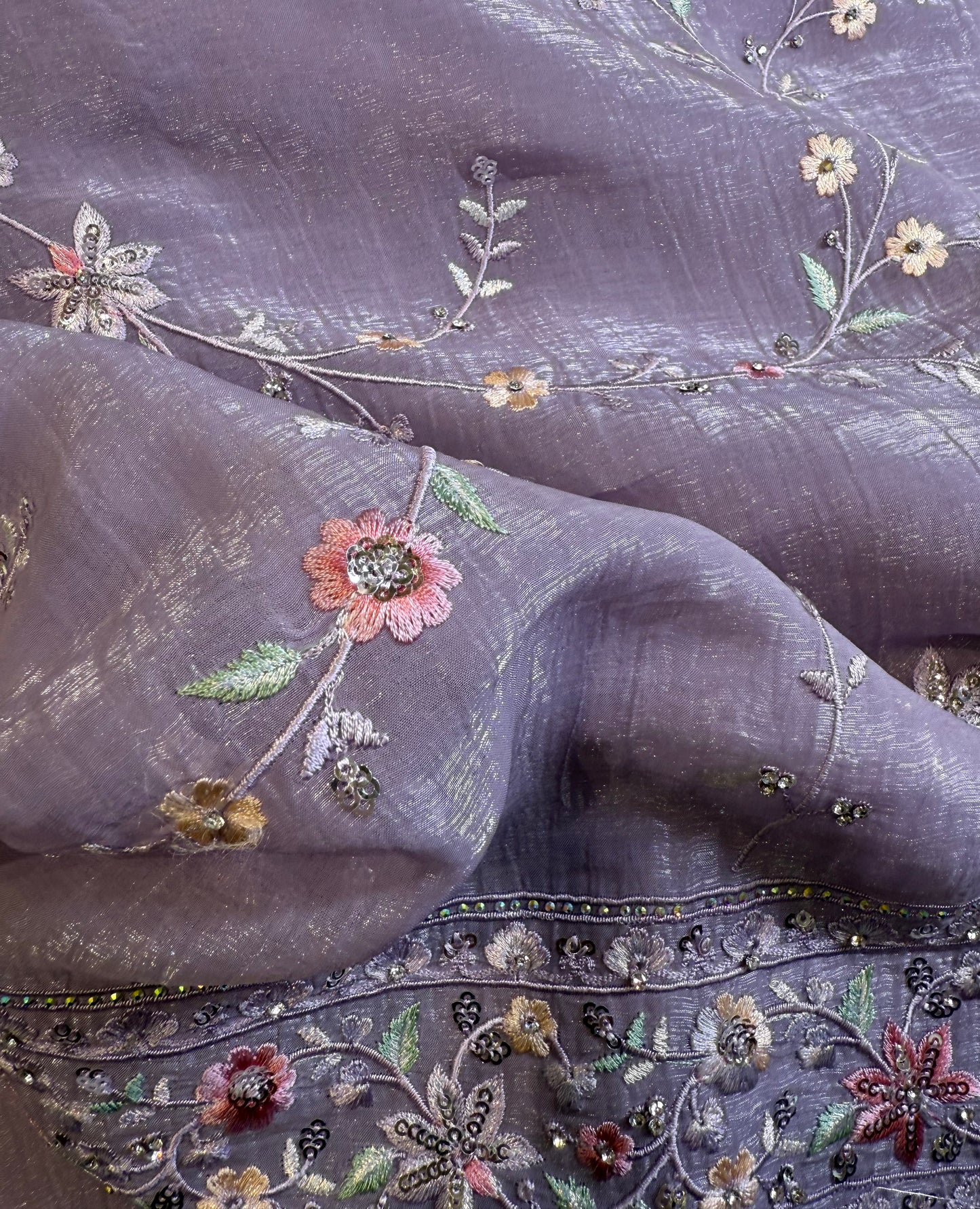 Diamond Chiffon with Resham work Silk Saree (Purple)