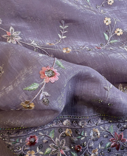 Diamond Chiffon with Resham work Silk Saree (Purple)