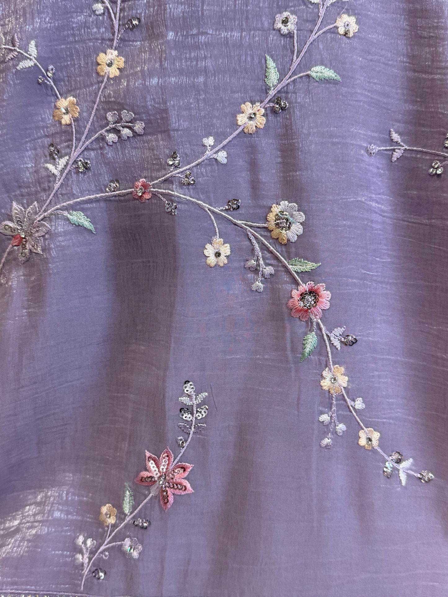 Diamond Chiffon with Resham work Silk Saree (Purple)
