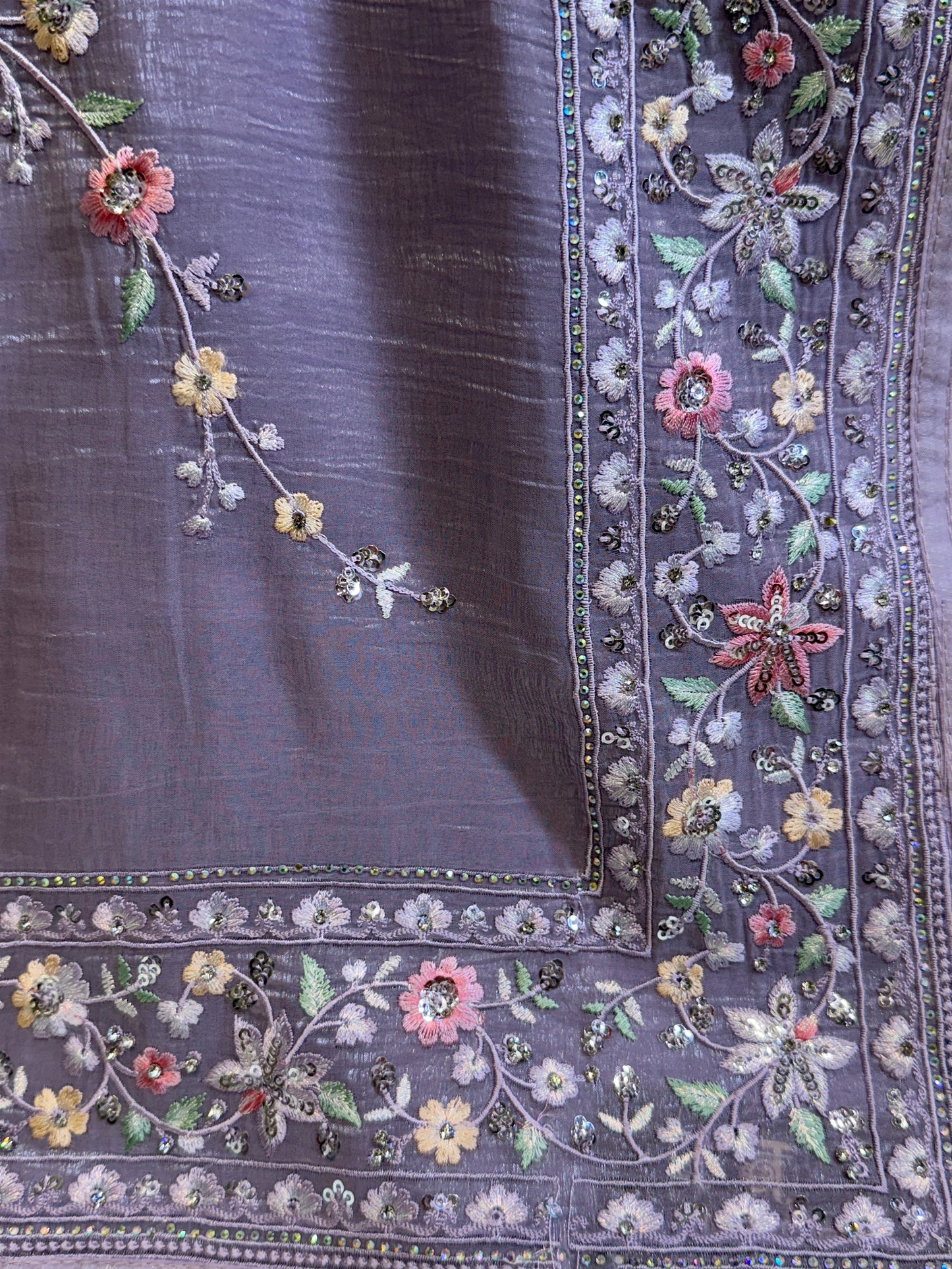 Diamond Chiffon with Resham work Silk Saree (Purple)