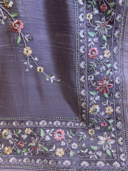 Diamond Chiffon with Resham work Silk Saree (Purple)