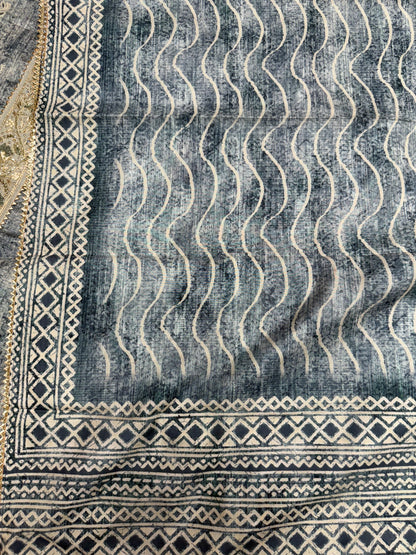 Designer Raw silk dress material (Dark Grey)