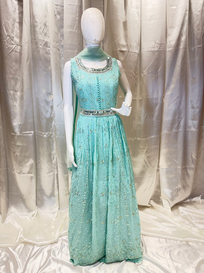Chiffon Mirror work Gown (Sea Green)