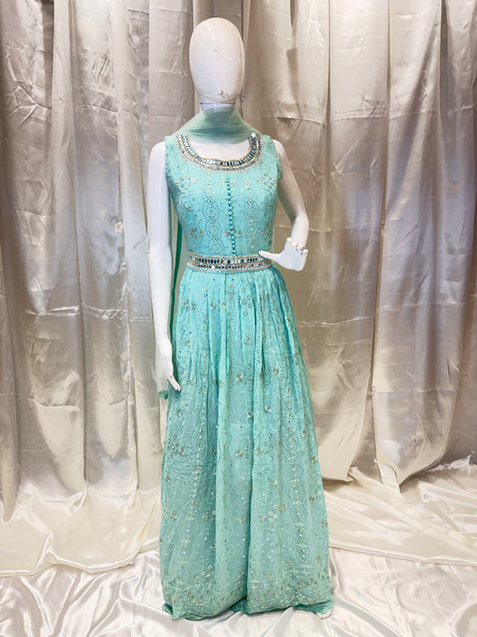Chiffon Mirror work Gown (Sea Green)