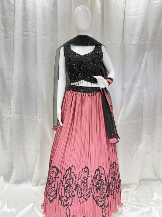 Satin Silk Contrast Ethnic Dress (Wine)