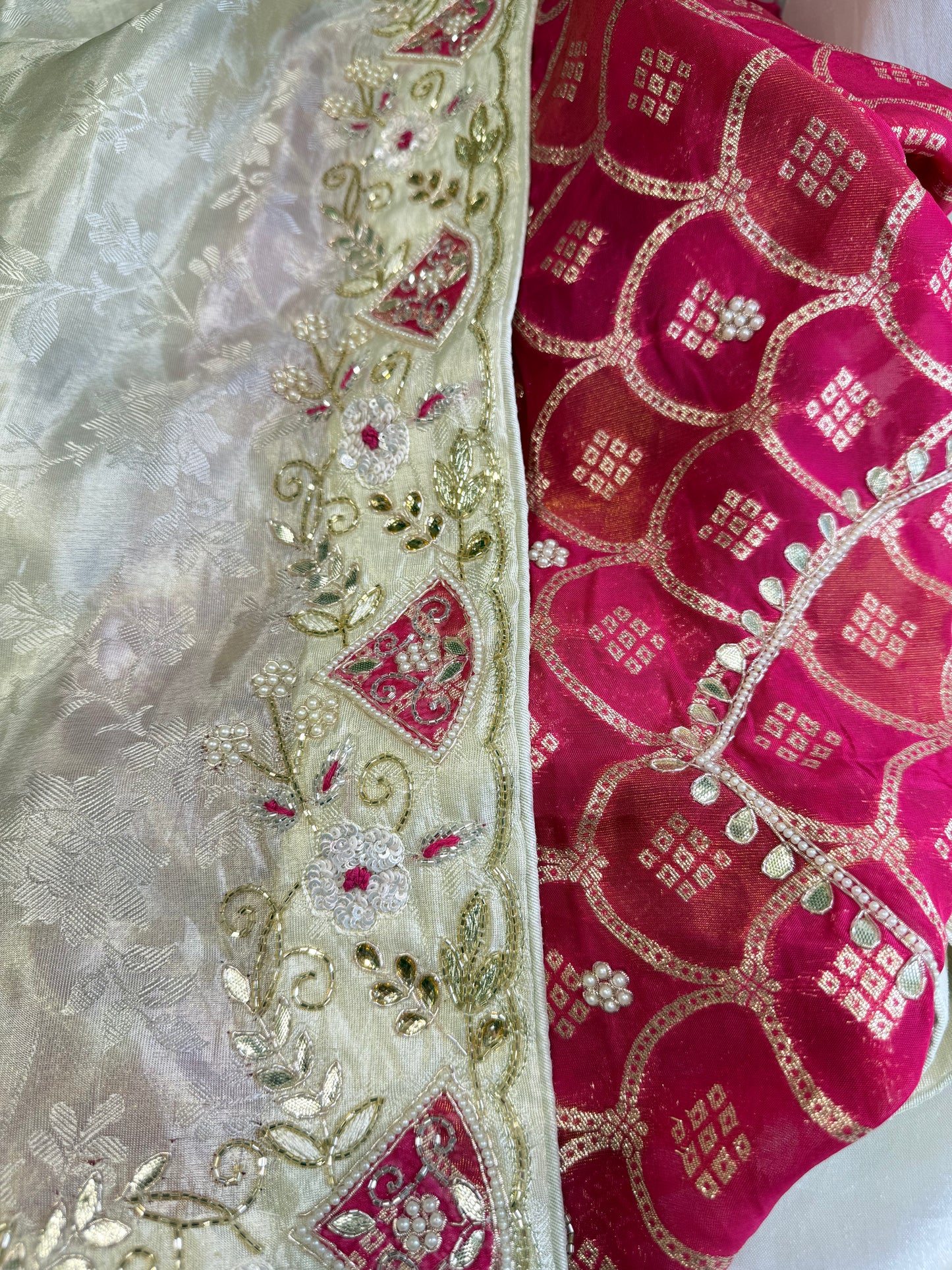 Brocade silk Designer embroidery saree (Beige)