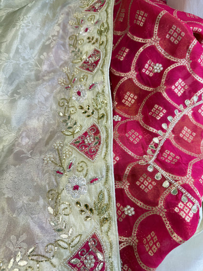 Brocade silk Designer embroidery saree (Beige)
