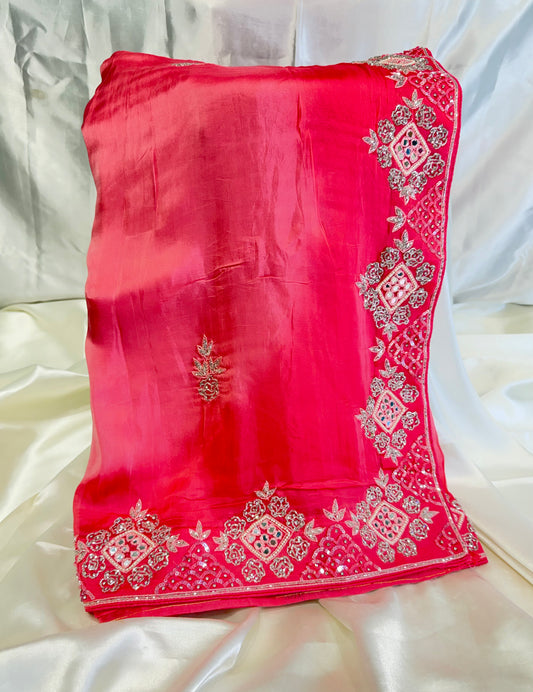 Chiniya Handwork Silk Saree (Pink)