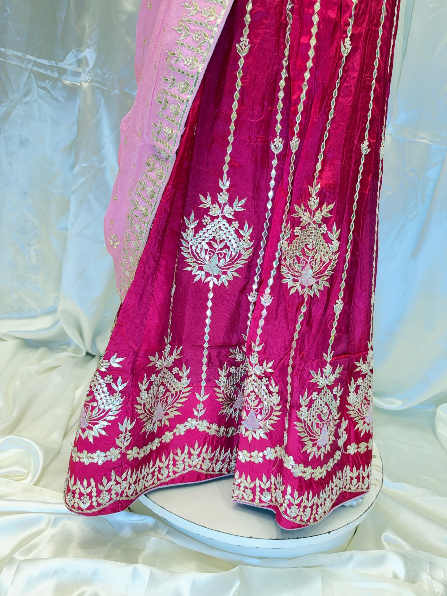 Pure Silk Handwork Gotta Patti Embroidered Lehenga (Rani)