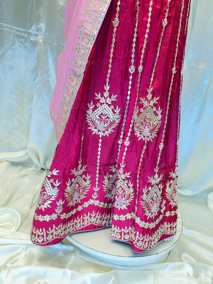 Pure Silk Handwork Gotta Patti Embroidered Lehenga (Rani)
