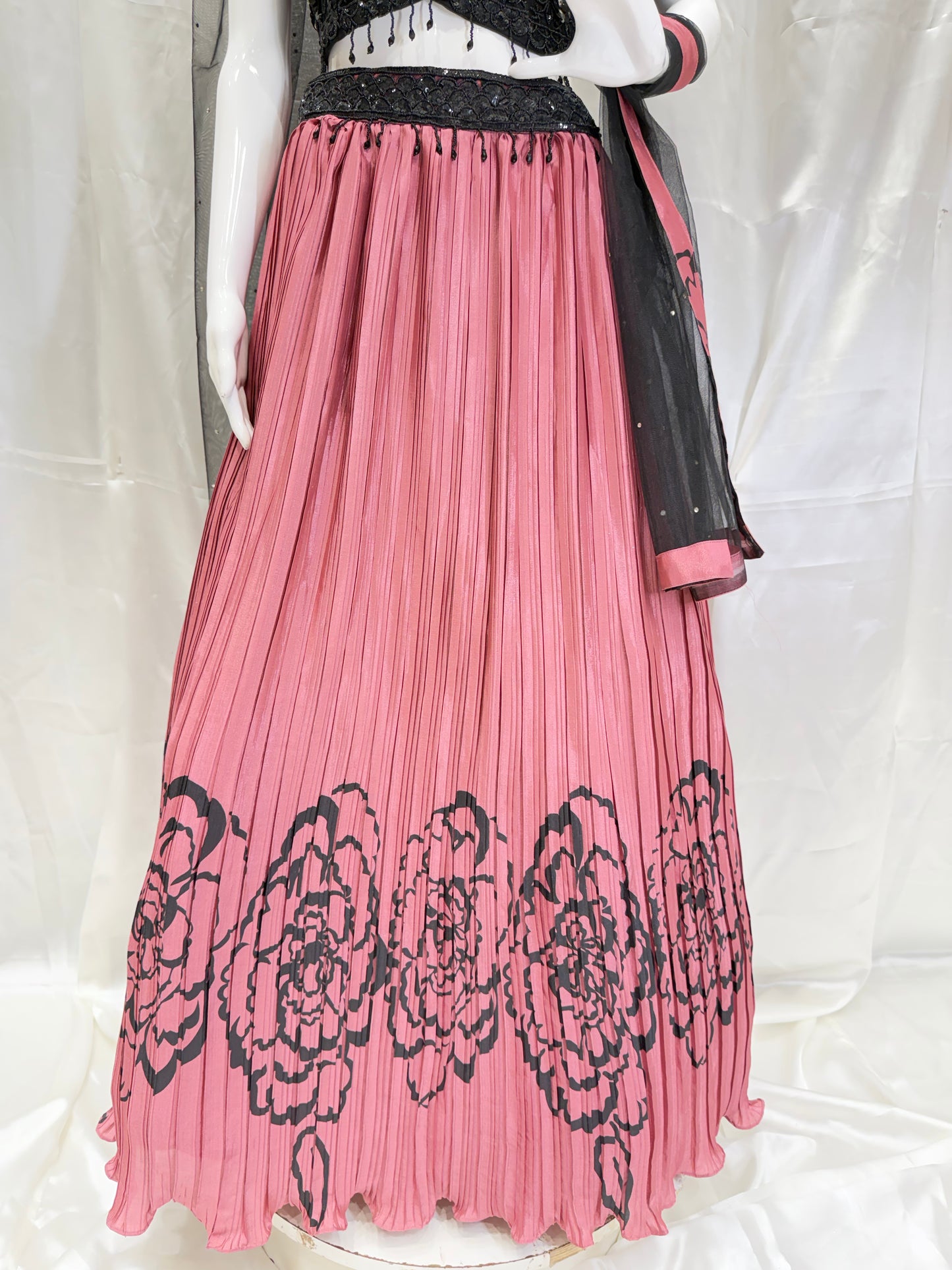 Satin Silk Contrast Ethnic Dress (Wine)