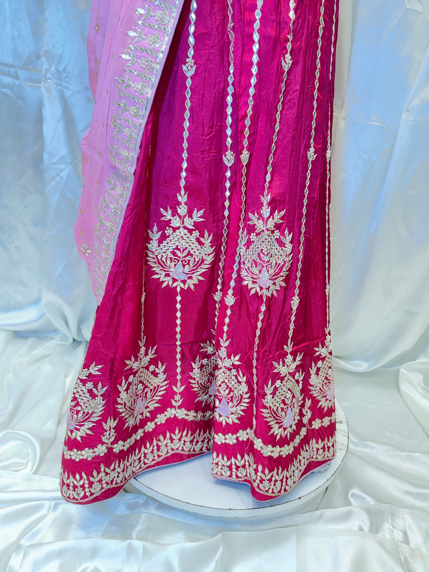 Pure Silk Handwork Gotta Patti Embroidered Lehenga (Rani)