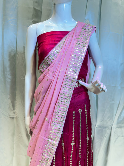 Pure Silk Handwork Gotta Patti Embroidered Lehenga (Rani)