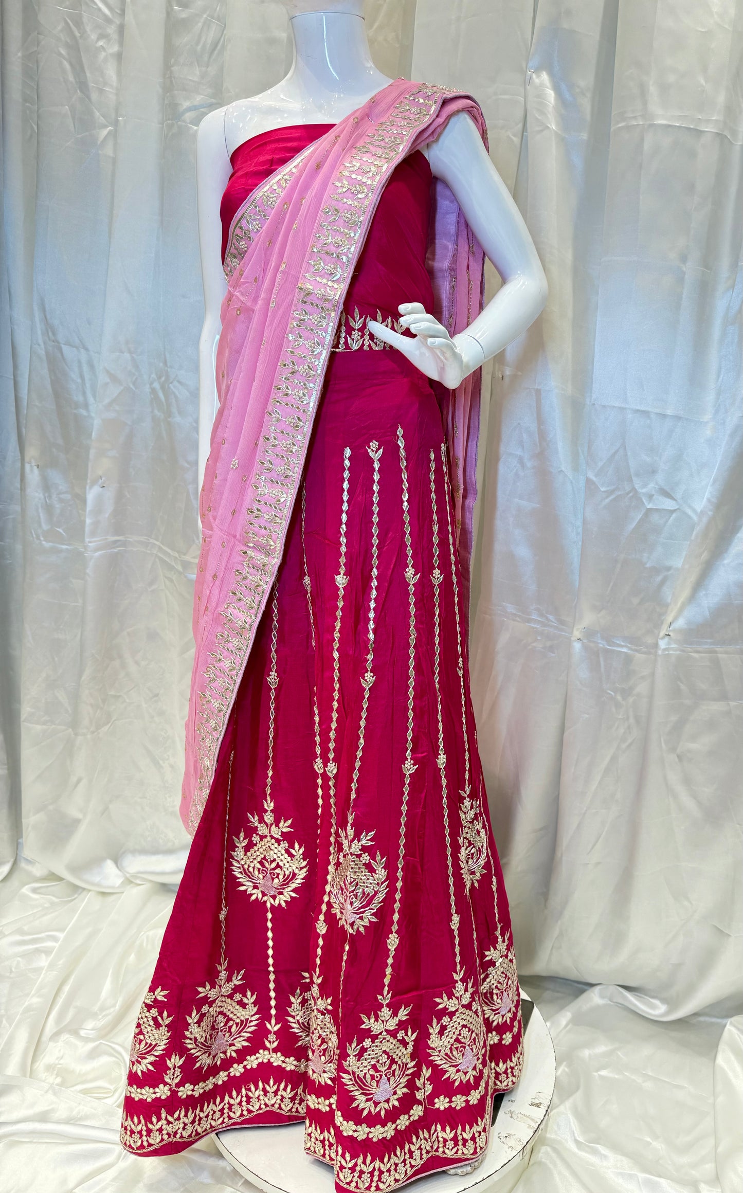 Pure Silk Handwork Gotta Patti Embroidered Lehenga (Rani)