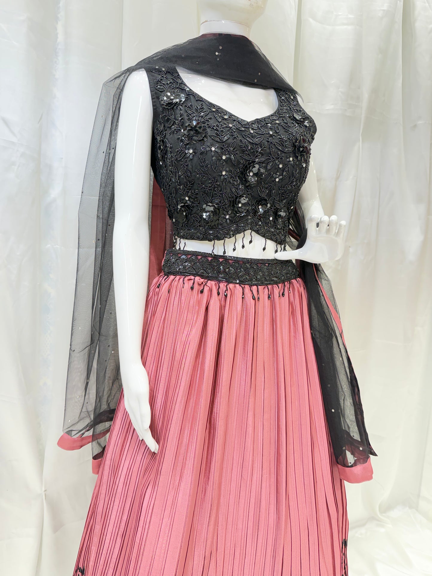 Satin Silk Contrast Ethnic Dress (Wine)