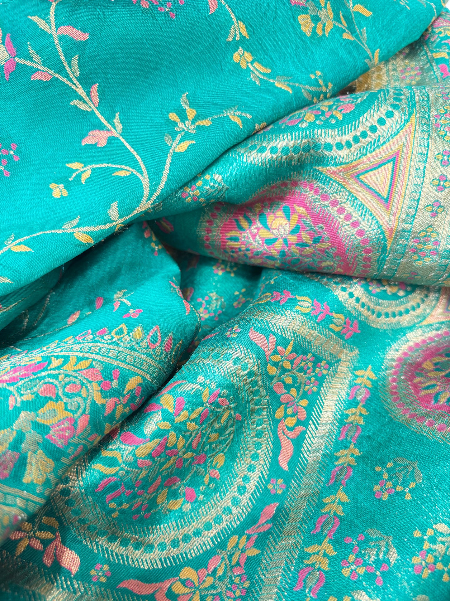 Fancy Ikkat Border Silk Saree (Sea)
