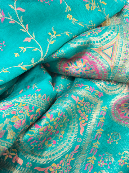 Fancy Ikkat Border Silk Saree (Sea)